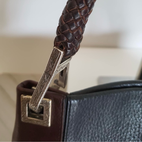 Brighton “Charlotte” Black/Brown Leather Two-tone Shoulder Bag Purse - Picture 3 of 11